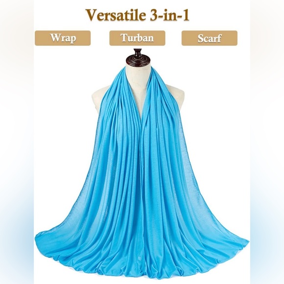 Deep Sky-Blue Stretch Turban African Head Wraps Scarf Soft Hijab for Locs Braids - Picture 4 of 5